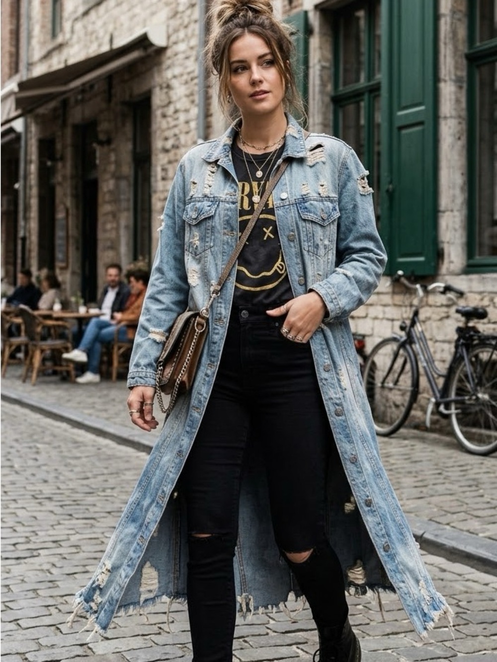 Carole Christian Long Jean Jacket Boho Grunge Duster Small